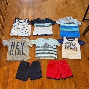 8 Pieces Boys Summer Clothes Bundle 24M ☀️ | Short Sleeve Shirts & Shorts